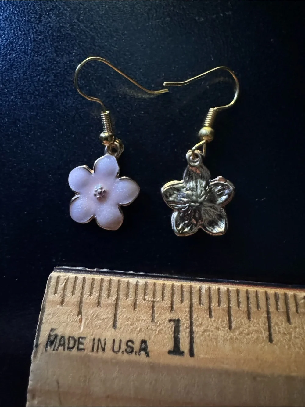 Cherry Blossom (Sakura) Gold-Tone Pink Flower Drop Earrings